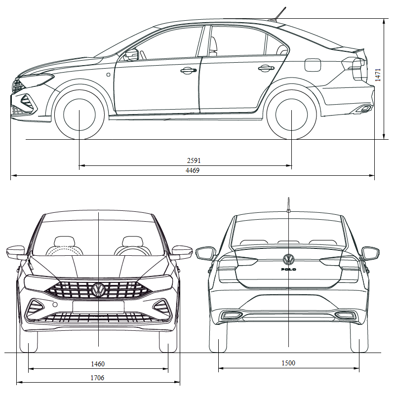 Схема размеров Volkswagen Polo